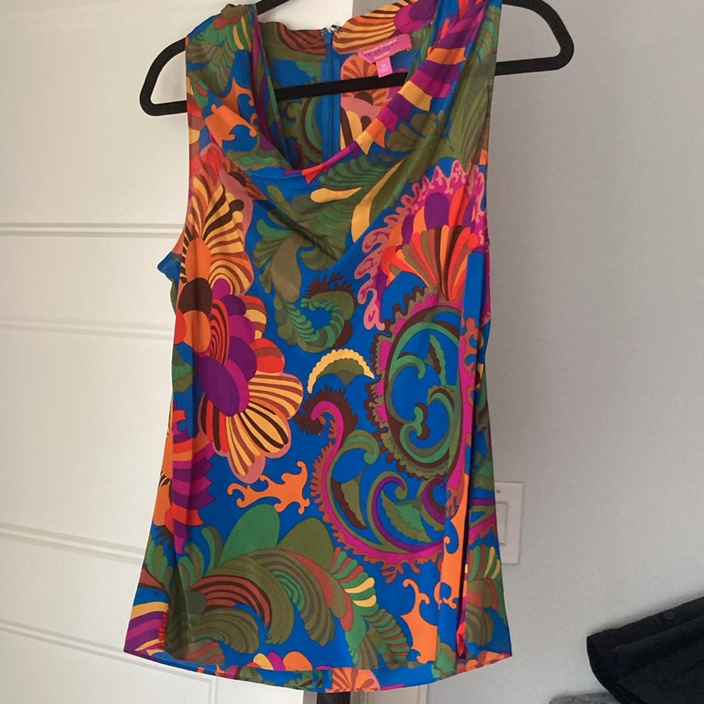Trina Turk for BR Silk tank vibrant colors cowl neck